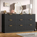 9 Drawers Dresser for Bedroom - 59" Wide Modern Fluted Chest of Drawers with Golden Metal Handles, Large TV Stand Multi-Function Home Organizer for Living Room, Entryway, Hallway, Black