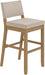 Linus Modern Upholstered Bar Stool with Back and Solid Rubberwood Legs in a Wire-Brushed Light Brown Finish, Natural Flax/Light Brown