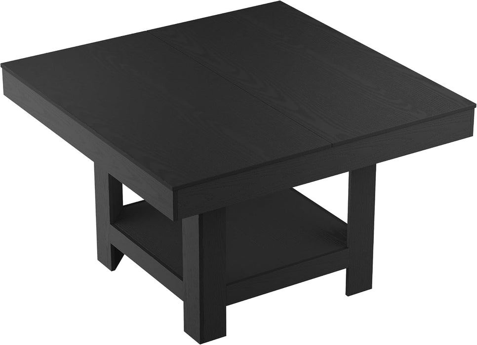 Square Dining Room Table for 4-6 People, Heavy Duty 350Lbs Kitchen Table with 2-Tier Storage, Waterproof Wooden Dinner Table with Sturdy Triangle Legs, Black.