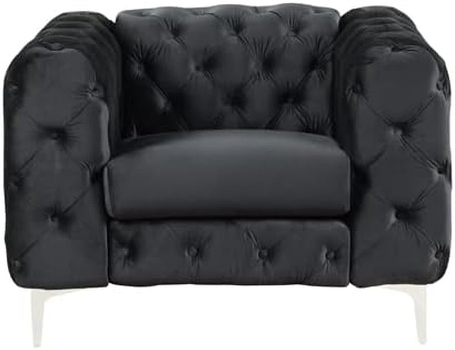 3-Piece Couches Velvet Fabric Living Room Furniture Set -Black