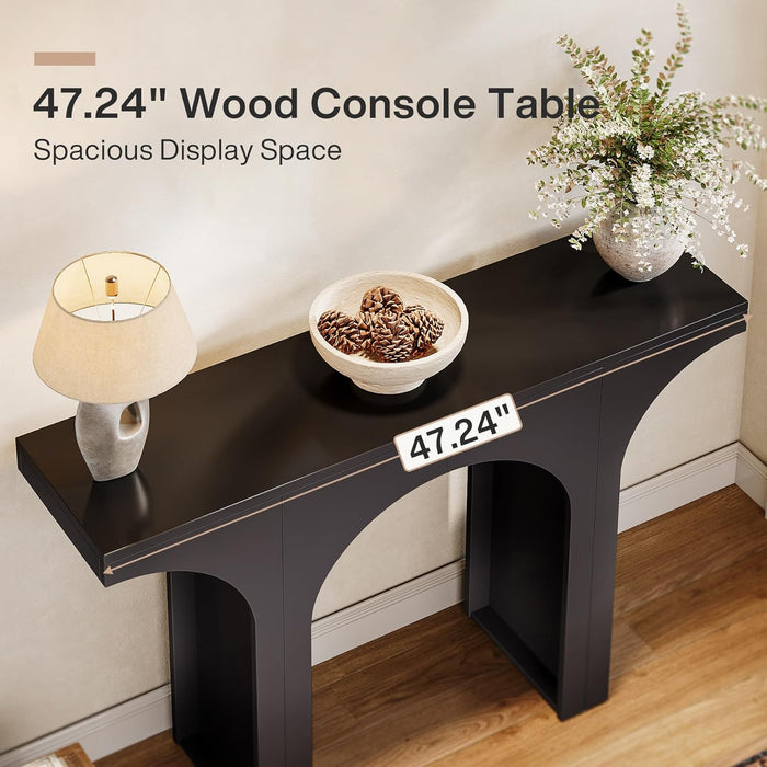 Modern Console Table with Arched Base, 47-Inch Black Entryway Sofa Table, Narrow Hallway Table, Wood Foyer Accent Table for Living Room, Entrance, Hallway, Easy Assembled(1 Pack)
