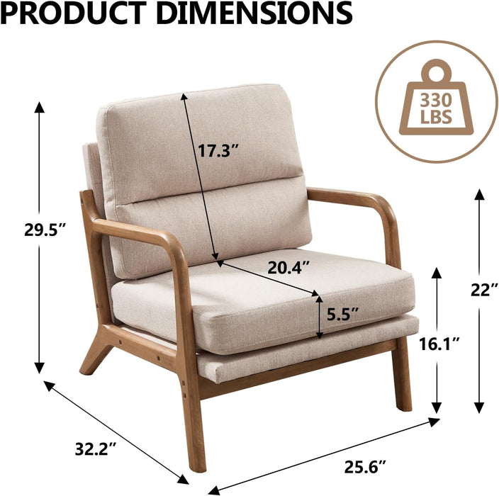Accent Chair with Solid Wood Frame & Premium Fabric Upholstery – Modern Stylish Seating for Living Room, Bedroom & Small Spaces | Supportive, Easy-Clean Design