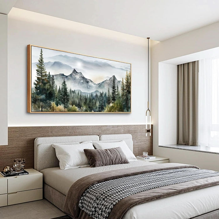 Wood Framed Wall Art for Living Room Large Wall Decor for Office Bedroom Pictures Abstract Mountain Forest Landscapes Ink Canvas Prints Painting Artwork Modern Stretched and Framed Poster