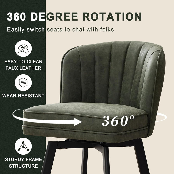 Swivel Counter Height Bar Stools Set of 4, 26'' Modern Barstools with Backs and Metal Legs, Upholstered Bar Chairs, Faux Leather Green Stools for Kitchen Island Chairs