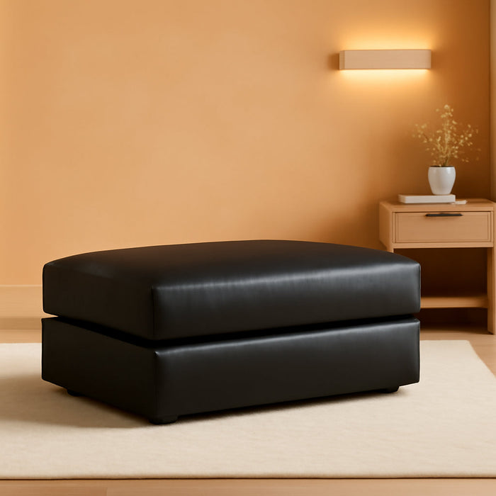 Amiata Contemporary Firmly Cushioned Leather Rectangular Ottoman, Black