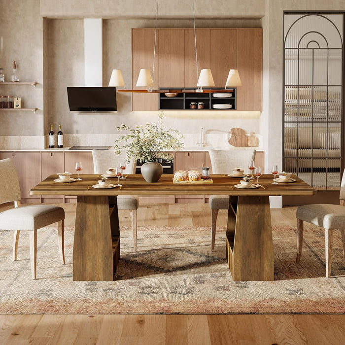 63-Inch Dining Table for 6-8, 4 Shelves Kitchen Table, Large Modern Rectangle Dining Room Furniture, for Living Room (1, Brown)