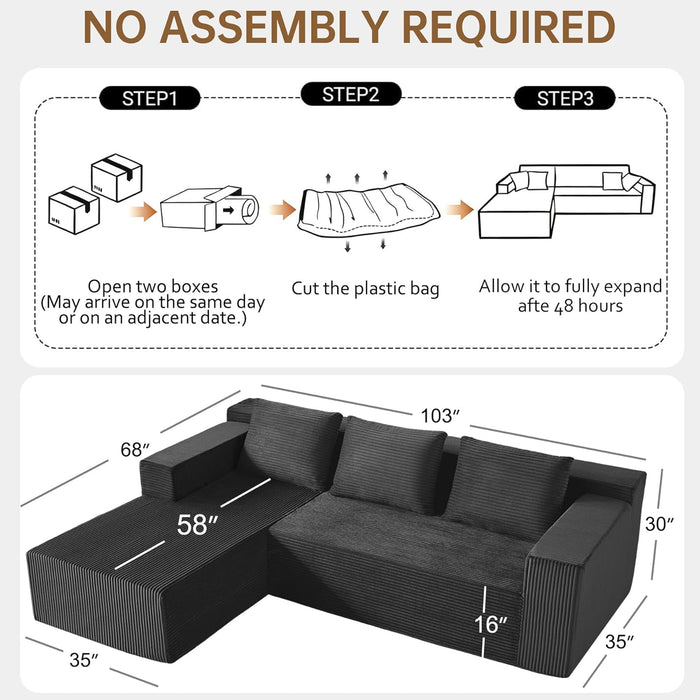 103-Inch UltraCorduroy Sectional Sofa With Left Chaise