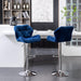 Breni Velvet Diamond Tufted Swivel Adjustable Height Barstools, Set of 2, Blue