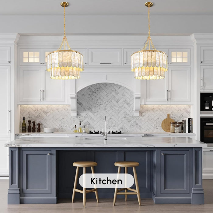 5-Light Chandelier Shell 2 Tiered Faceted Gold Chandeliers for Dining Room Modern Pendant Lighting