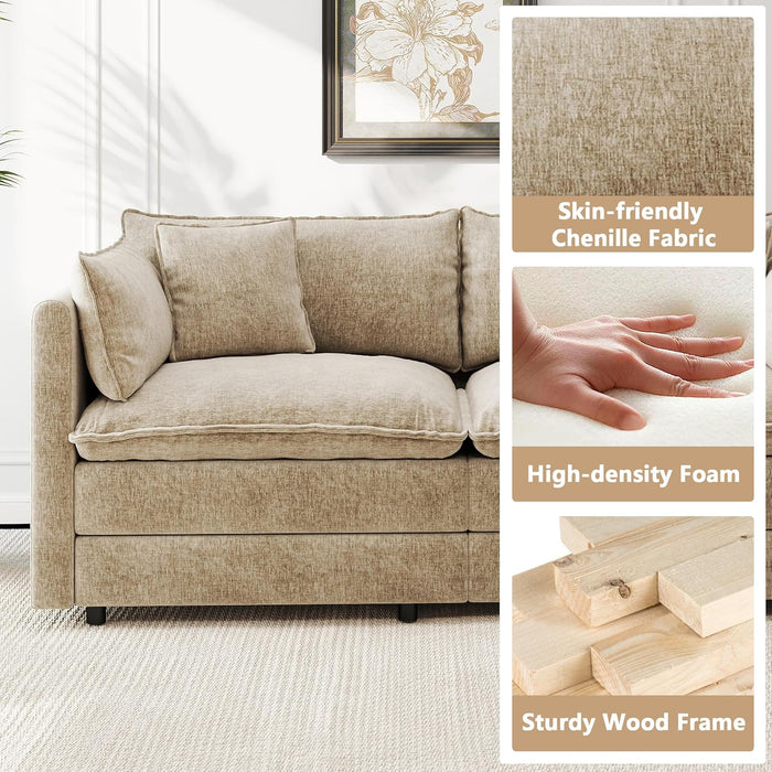 Convertible Modular Sectional Sofa 77Inch Camel Deep
