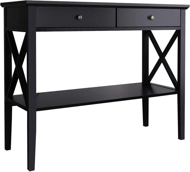 Console Table with Drawers, Narrow Wood Accent Sofa Table Entryway Table with Storage Shelf for Entryway, Front Hall, Hallway, Living Room, Black