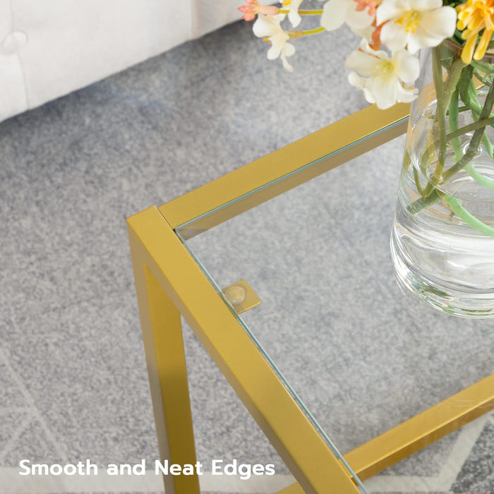 Glass Coffee Table, Gold Coffee Tables for Living Room, Gold Glass Coffee Table,1 Layer Center Table, Modern, for Apartment, Office, 39.4 X 19.7 X 17.7 Inches, Easy Assembly, Golden GD04KF01