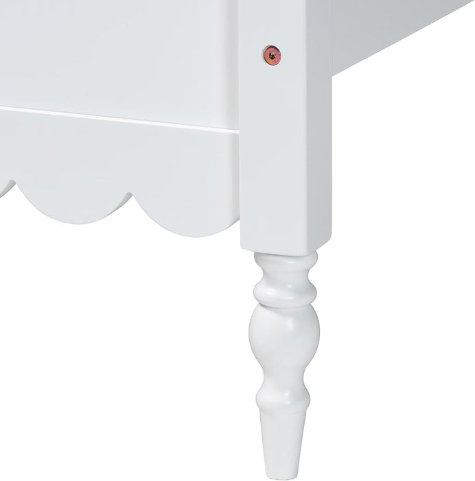 Roni Modern White Wood Twin Platform Bed with Scalloped Edges