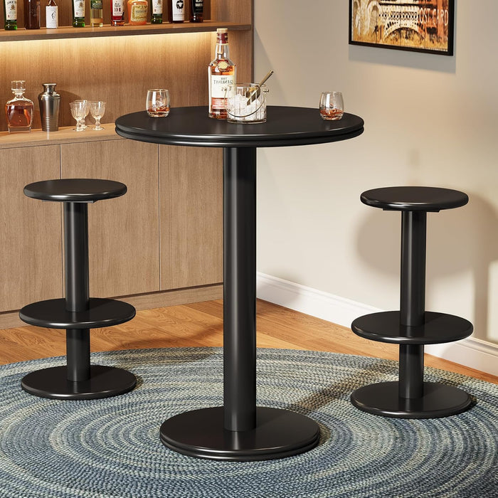 39.4" H round Bar Table and Chairs Set, Modern Black Bistro Pub Table with 2 Barstools, Wooden Counter Height Cocktail Table for Small Bars, Kitchen, Living Room, Apartment