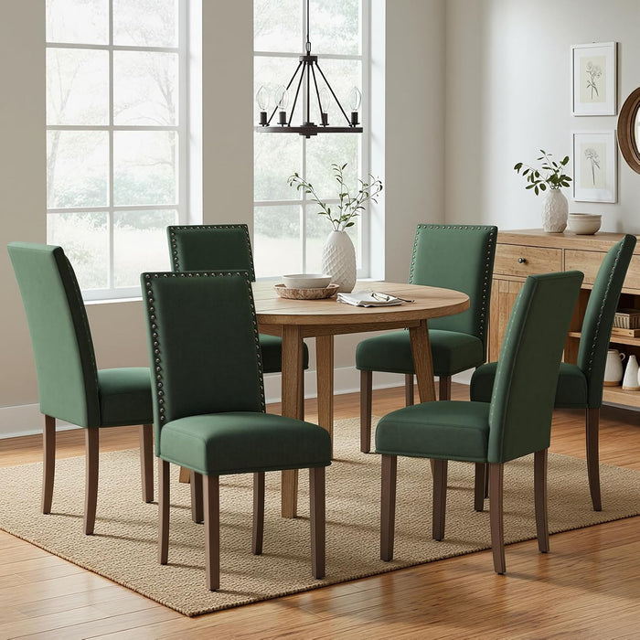 Green Velvet Dining Chairs Set of 2 – Upholstered Kitchen & Dining Room Chairs with Nailhead Trim, Soft High-Density Cushion and Solid Wood Legs for Dining Room, Kitchen, Living Room