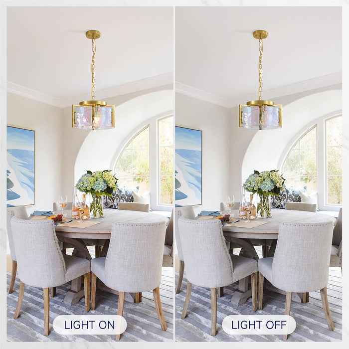 Handcrafted Gold Glass Circular Chandelier 3 Lights