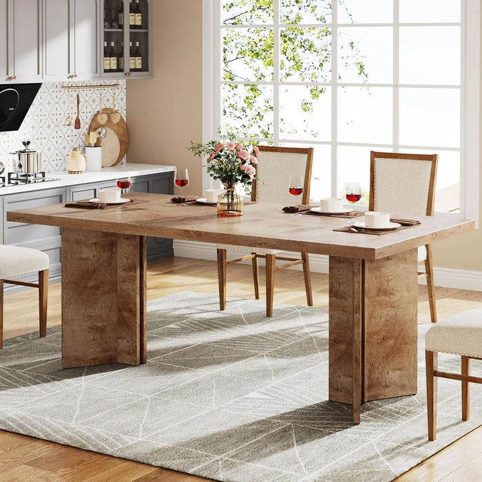 63-Inch Dining Table for 4-6, Farmhouse Kitchen Table with Large Tabletop, Rectangular Dinner Eating Table for Dining Room, Living Room, Kitchen, Light Oak Brown