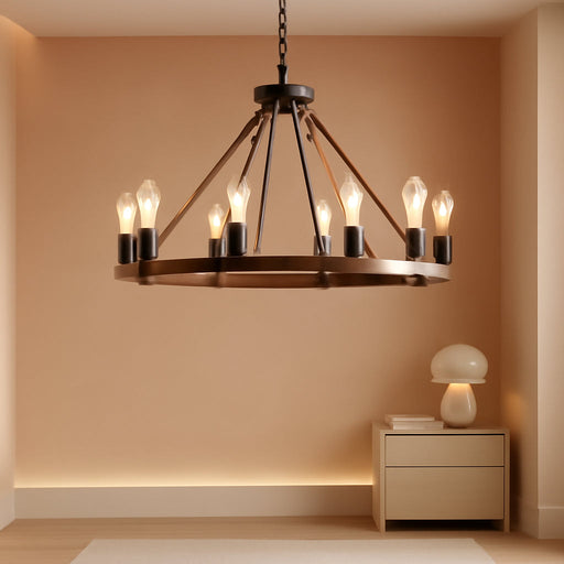 Farmhouse Wood Wagon Wheel Chandelier 12-Light 31.5" Light Fixture