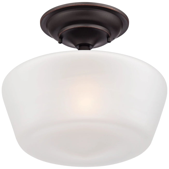 Schoolhouse Floating Modern Farmhouse Ceiling Light Semi Flush Mount Fixture 12" Wide Bronze White Glass Shade for Bedroom Living Room