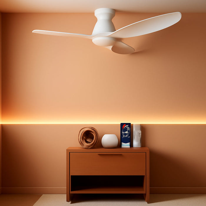 52" Wood Ceiling Fans with Lights Remote,Smart Control via Wifi Alexa App,Quiet DC Motor,Modern Flush Mount Hugger Ceiling Fan for Low Profile Bedroom,Patio,Matte White,Outdoor Indoor,3 Blade,Dimmable