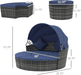 4-Piece round Convertible Daybed with Cushions, Outdoor PE Rattan Patio Wicker Sofa Set, Sunbed with Adjustable Sun Canopy, Sectional Sofa, 2 Chairs, Table, 3 Pillows, Dark Blue