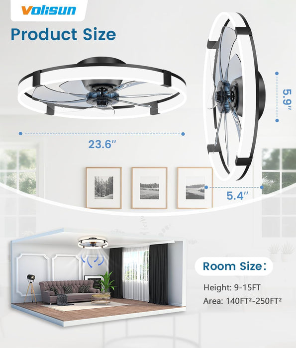 Black Bladeless Ceiling Fan With Smart Lighting Control
