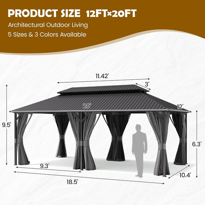 12x20 Ft WeatherResistant Outdoor Gazebo With Curtains