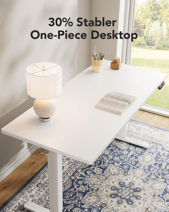 Electric Standing Desk, 48" X 24" Whole Piece Desktop, Adjustable Height Computer Desk, 4 Height Memory Settings, Sit Stand up Desk for Home Office, White
