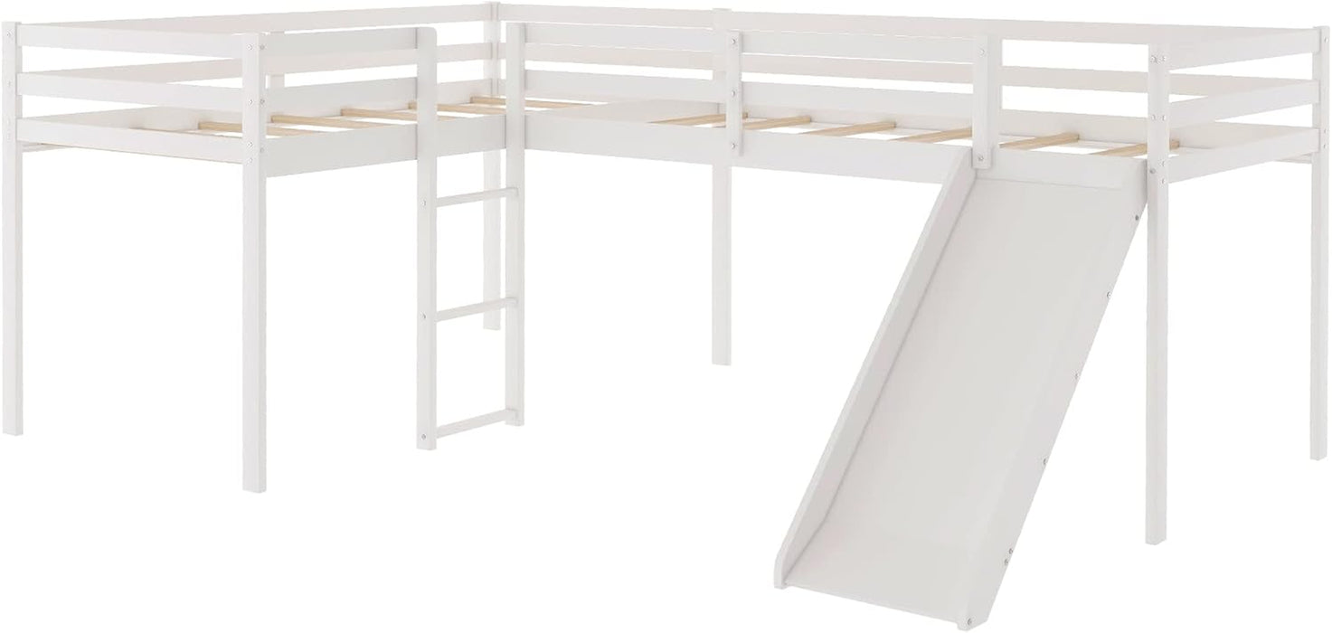 L-Shaped Twin Size Loft Bed with Ladder