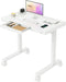 35" Glass Standing Desk with Drawer and USB Ports, Electric Height Adjustable Desk for Home Office, White Sit Stand Table with Storage, Easy Assembly Computer Desk for Small Spaces