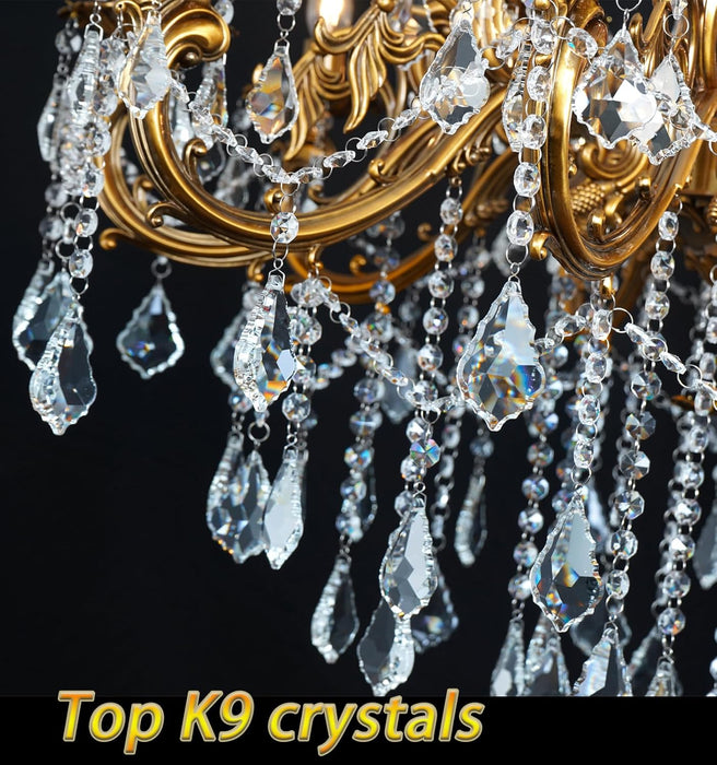 24-Light Antique Gold Crystal Chandelier, Extra Large Luxury Candle Chandelier Lighting Fixture for High Ceiling Foyer, Grand Entryway Living Room, Oversized D39 H64