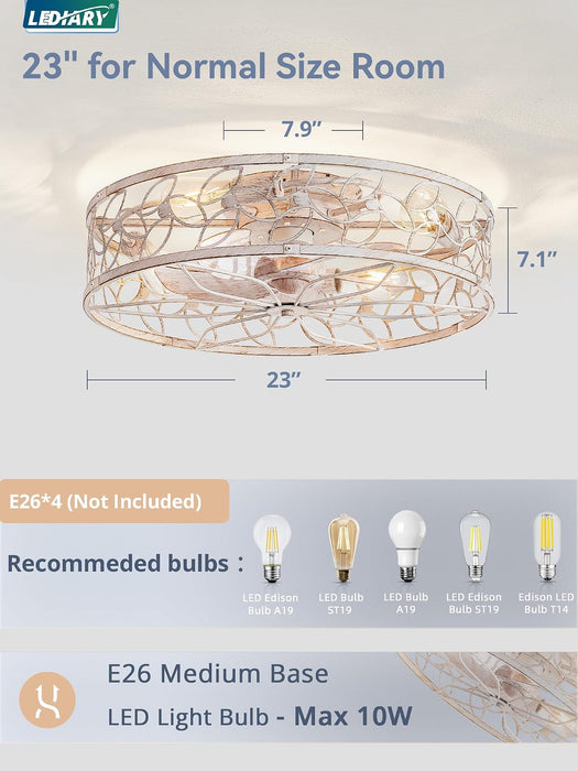 Contemporary 23 Inch White Gold Caged Ceiling Fan