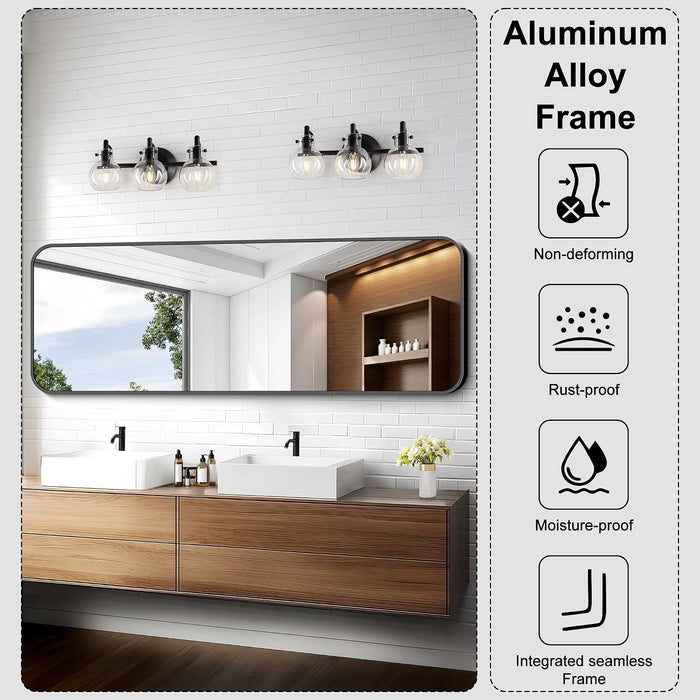 60"X20" Full Length Wall Mirror, Large Black Vanity Mirror with Rounded Corner & Metal Frame, Modern Design for Bathroom, Living Room, Entryway, Hang Horizontal/Vertical