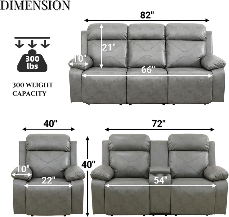 Power Recliner Sofa Set with LED Lights,Leather Living Room Furniture Set with USB Port/Storage Console/Cup Holders,Reclining Sofa Set for House/Home Theater(2 Pieces，Grey)