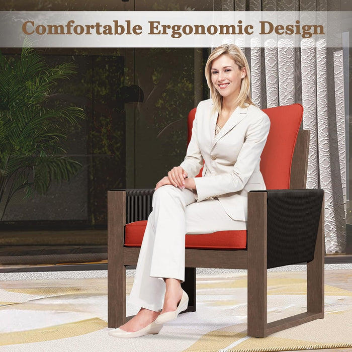 Patio Chairs 3 Piece Wood Patio Furniture with Coffee Table & Cushions, PE Wicker Outdoor Conversation Set Balcony Chairs for Garden, Porch, Deck, Backyard