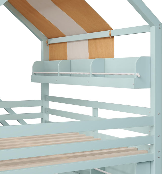 Full Size Bunk Bed With Slide EmeraldGreenFinishCoat