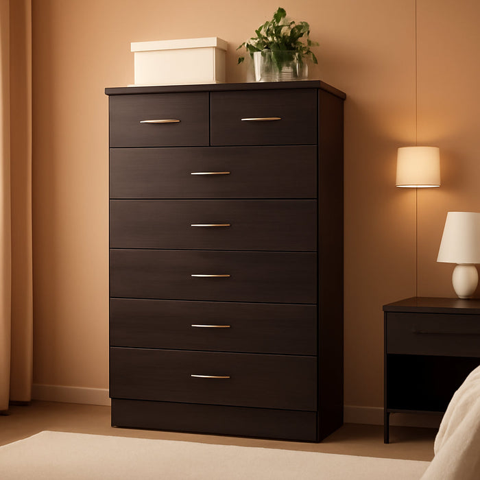 7 Drawer Wood Dresser for Bedroom, 31.5 Inch Wide Chest of Drawers, with 2 Locks on the Top Drawers, Storage Organization Unit for Clothing, Chocolate