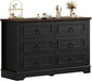 Farmhouse 6 Drawers Dresser for Bedroom, 47.2" W Modern Dresser with round Metal Handle, Thickened Desktop, Wood Rustic Chest of Drawers for Bedroom, Hallway, Entryway, Black