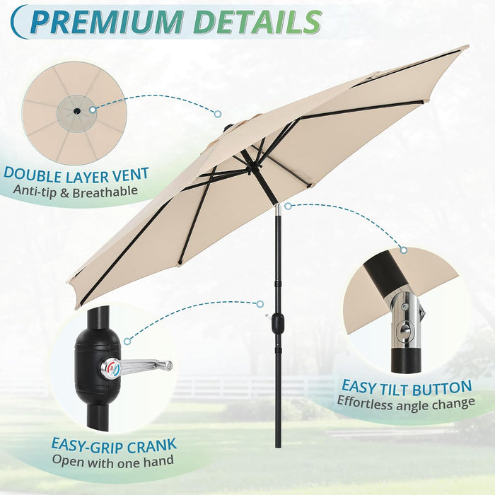 10FT Patio Umbrella, Pool Umbrella Outdoor, Tan | Easy-To-Use Tilt, Smooth One-Handed Crank, Waterproof Thickened Canopy, Wind Resistant for Outdoor Table, Deck, Pool