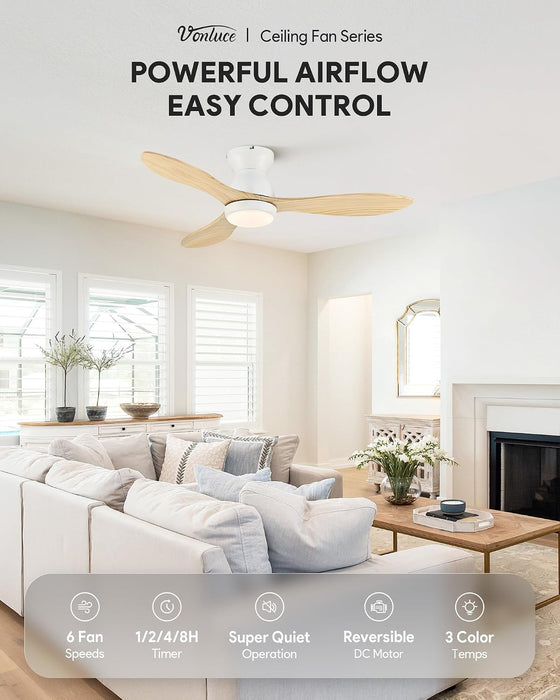 Wood Solid-Wood 42-Inch White Ceiling Fan RemoteControl