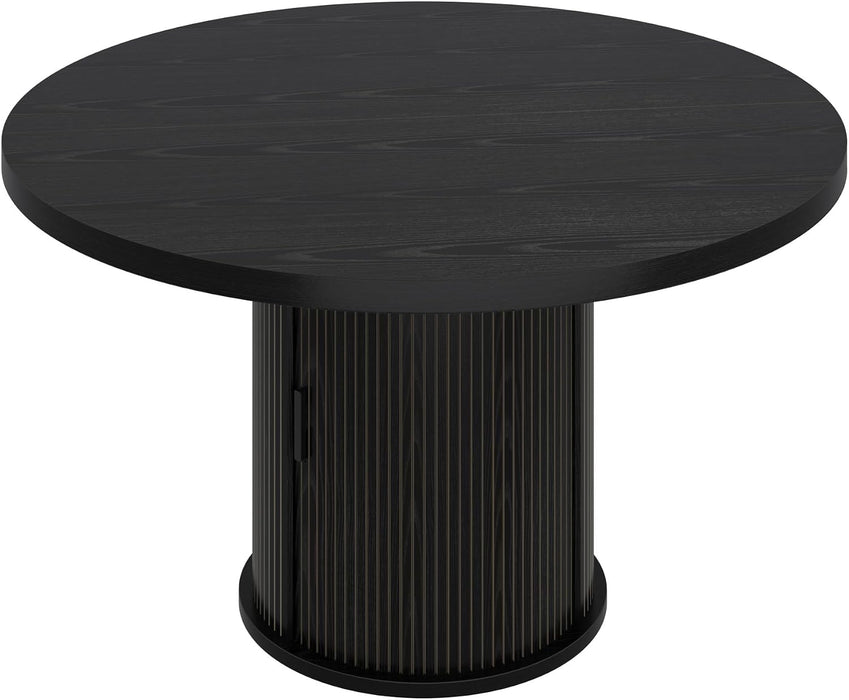47" round Dining Table for 4-6, Farmhouse Kitchen Table, Black | Dining Table with 2-Layer Storage Shelf and Drawer, Circle Dinner Table for Dining Room, Kitchen, Living Room (Table Only)
