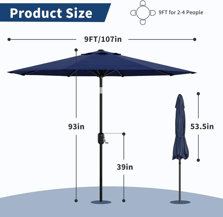Patio Umbrella with Solar Lights, Outdoor Table Umbrella with 8 Durable Ribs, Tilt & Crank Mechanism, Waterproof & UV Protection for Garden, Backyard, Poolside