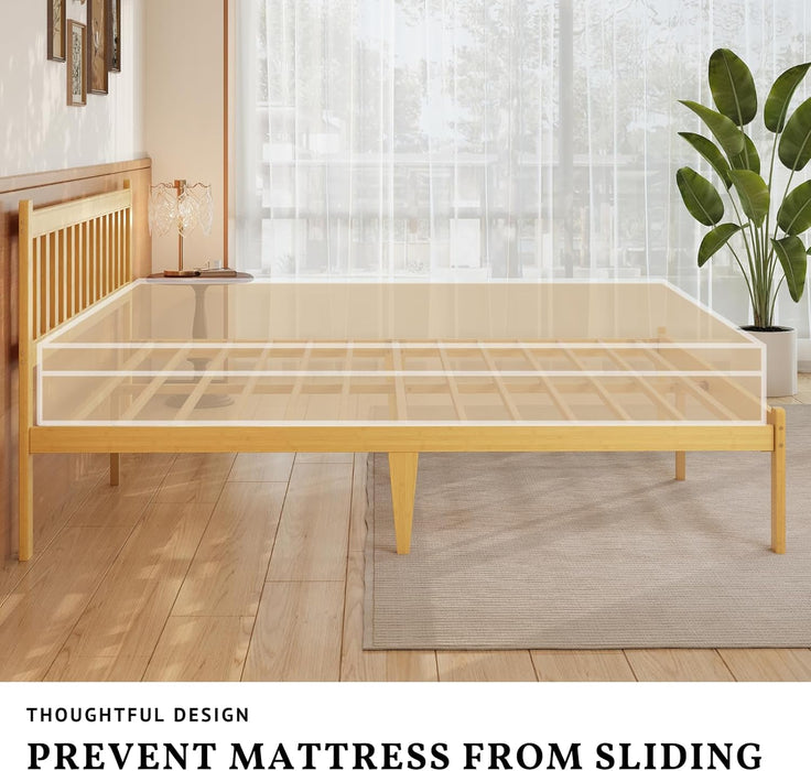 Wood King Bed Frame with Headboard, Minimalist Style Bedroom