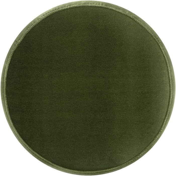 Edward 17.5" round Upholstered Ottoman with Bullion Fringe, Olive Green Performance Velvet