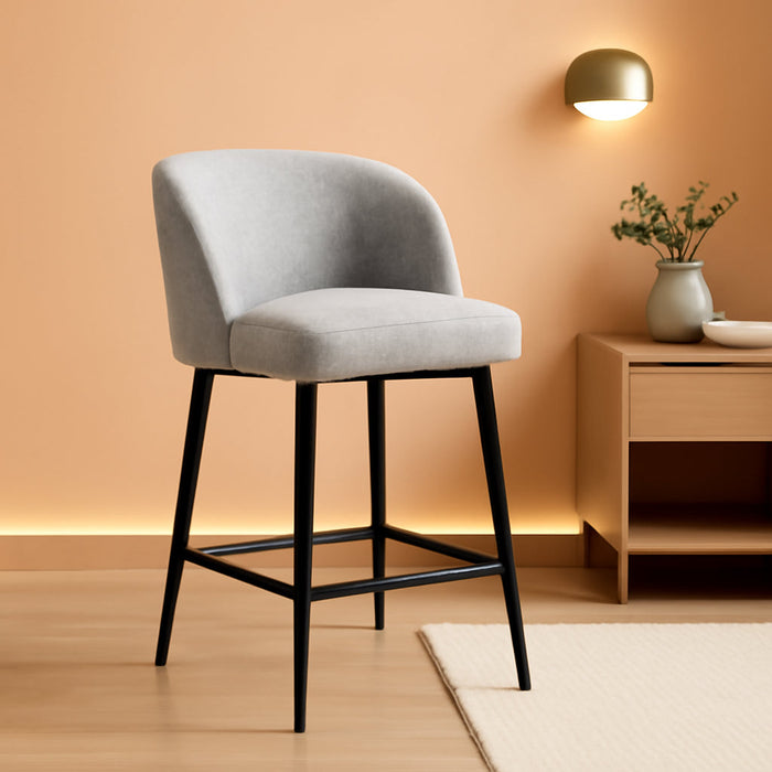 Counter Height Bar Stools Set of 3, 360° Swivel Upholstered Barstools with Backs and Metal Legs, 26" H Seat Height, Fabric in White (Multi-Colored)