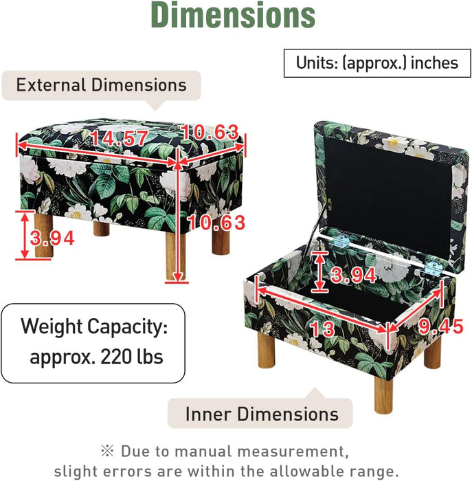 Small Ottoman with Storage Footstool Compact Foot Rest Stool for Living Room Under-Desk Entryway or Bedroom 10.63" Low-Height Storage Ottoman Cube Lightweight & Stylish (Print)