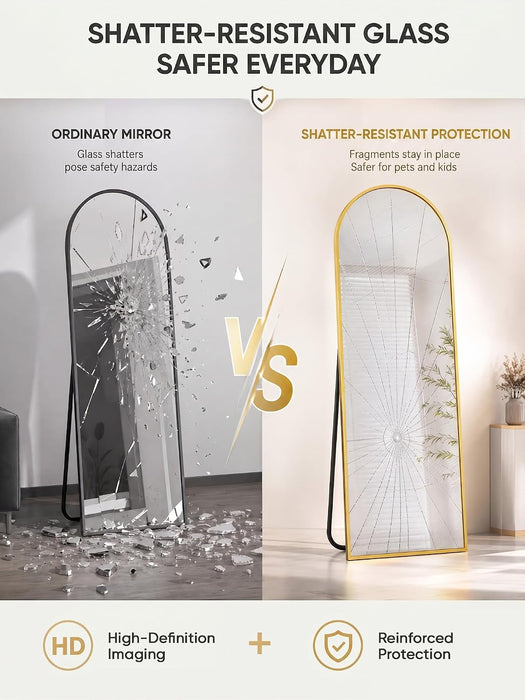 Full Length Mirror, 64" X 21" Arched Full Body Mirror Large Standing Floor Mirrors, Mirrors for Bedroom, Bathroom, Living Room Standing or Wall Leaning, Gold