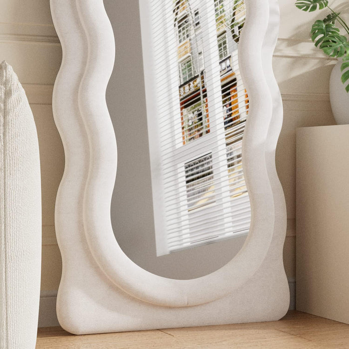 Full Length Mirror, 63"X24" Wavy Floor Mirror, Arched Standing Mirrors Full Length, Cloud Shaped Flannel Wall Mirror, Dressing Body Mirrors Hanging or Leaning against Wall for Bedroom (White)