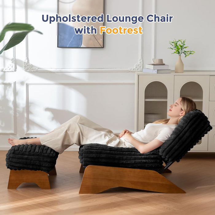 Modern Adjustable Accent Chair with Ottoman, Upholstered Living Room Chair with Footrest Set, Soft Reclining Lounge for Bedroom, Apartment, Office, Black