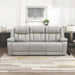 Wll Hugger Power Double Reclining Sof with Center Drop-Down Tble, Fux Lether Home Theter Seting with LED Lighting/Usb Chrging Ports/Wireless Chrger/Cup Holders, Mgzine Pocket, Gry